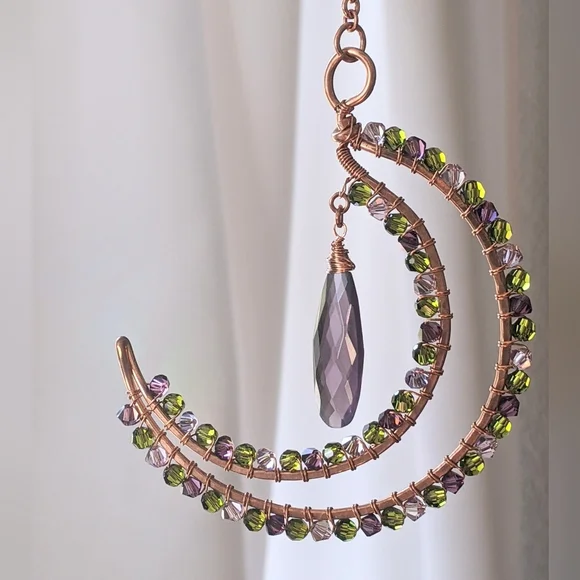 Swarovski Copper Moon Ornament Celestial Crystal Handmade Home Decor - Picture 1 of 14